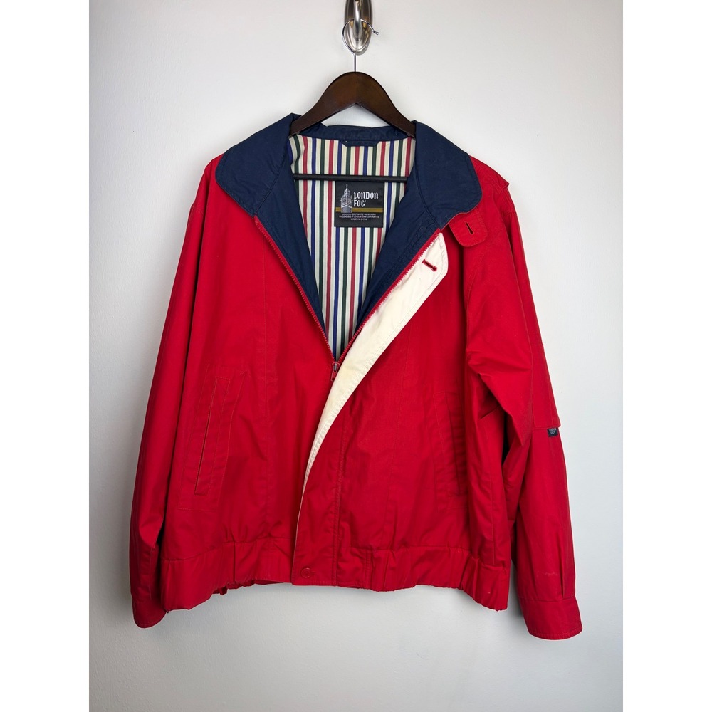 London Fog Harrington Jacket Large Red Vintage 90s Yacht Coastal Grandpa Striped